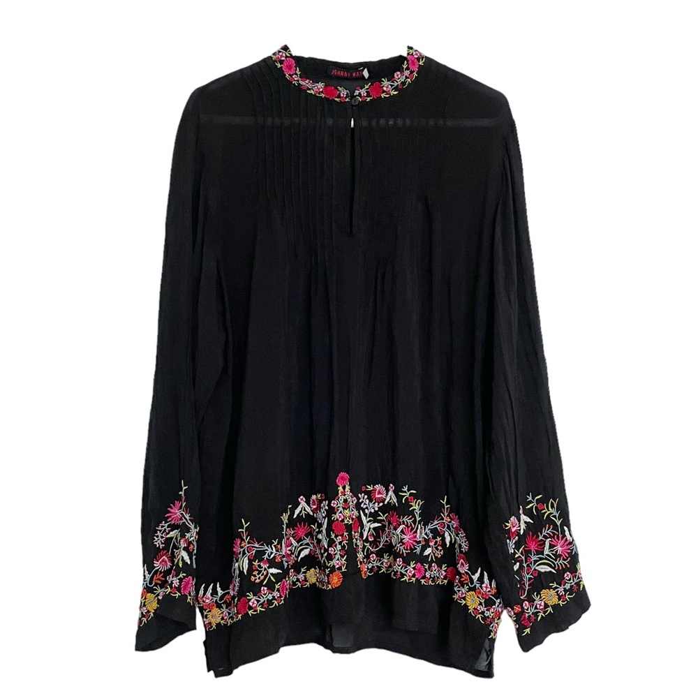 Johnny Was Black Tunic with Pink and Orange Embroidery